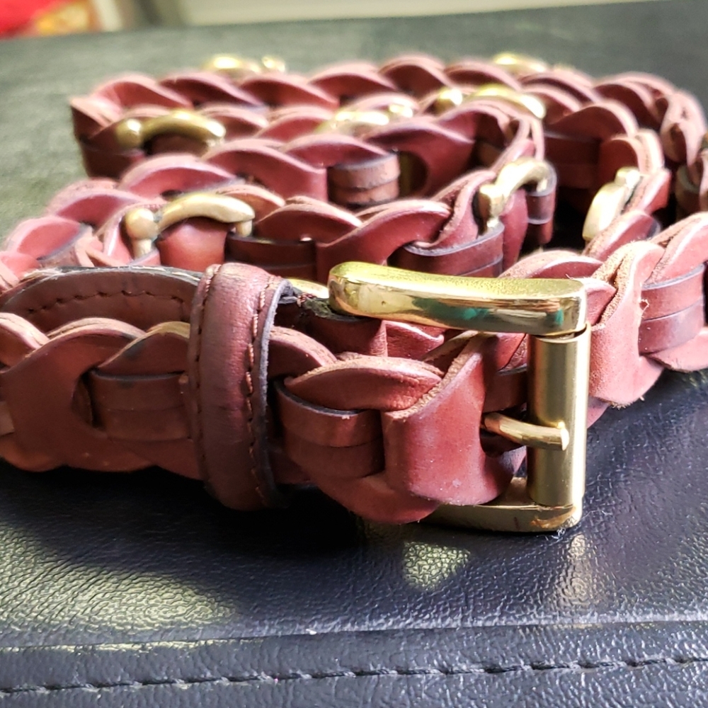 Aimee Lynn brown leather belt with brass hardware